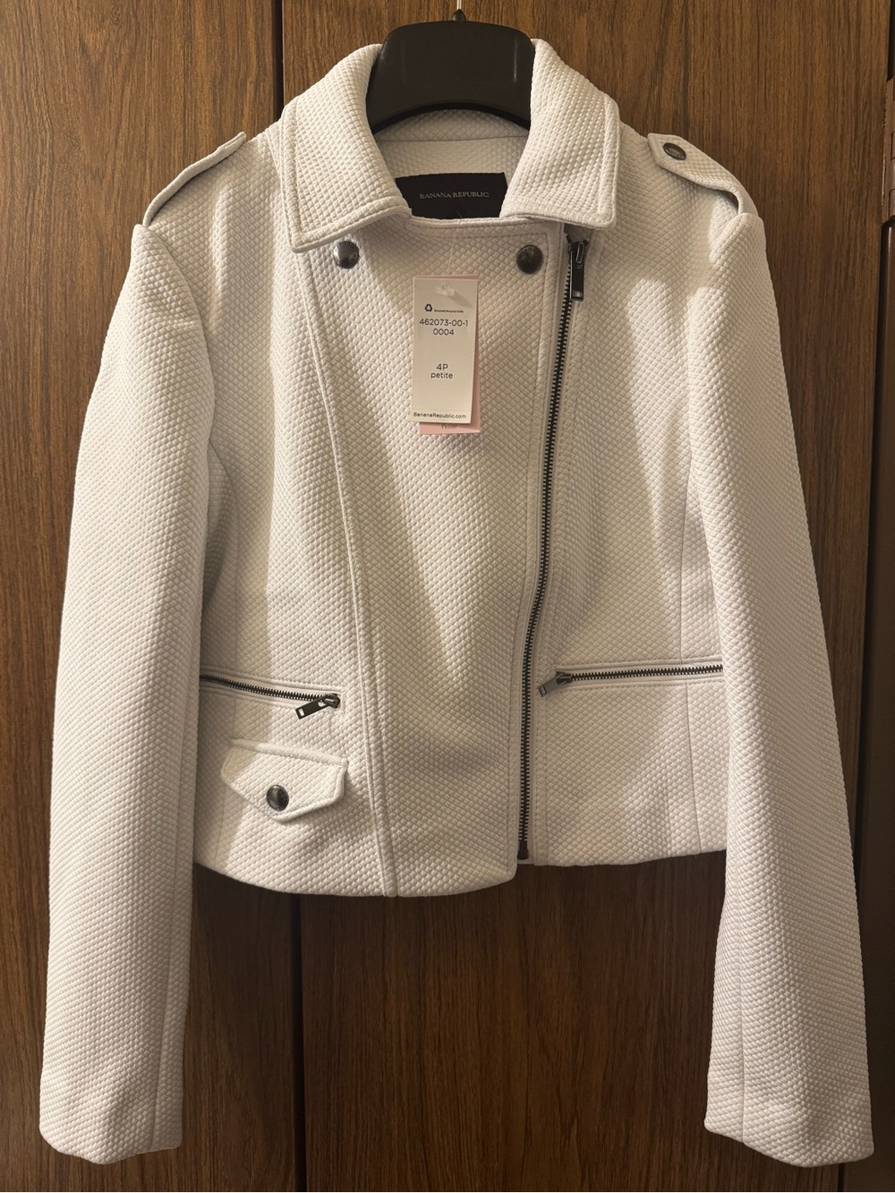 NWT Banana Republic Bonded White Textured Jacquard Moto Jacket 4P